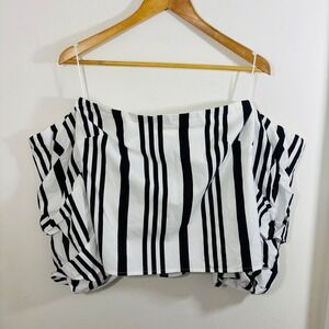 Mare Mare x Anthropologie Striped Off The Shoulder Puff Sleeve Top Black White M